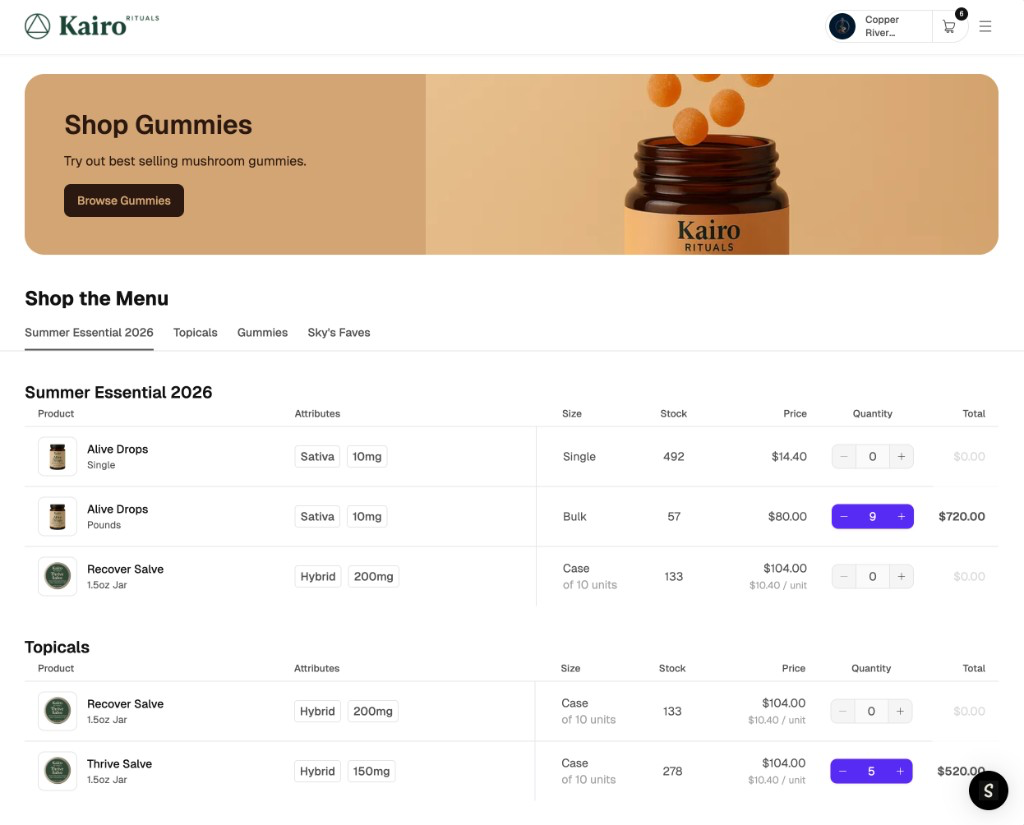 Live wholesale menu in Superbud Shop